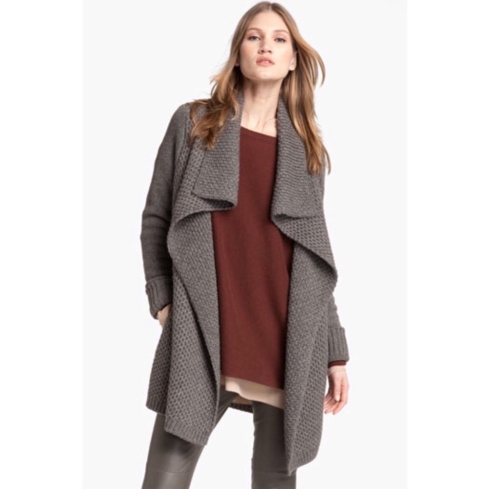 VINCE Grey Yak Wool Honeycomb Long Sleeve Sweater Jacket Shacket Size Small